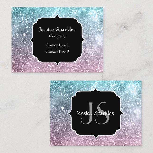 Aqua blue Pink sea galaxy abstract Monogram Business Card (Front/Back)