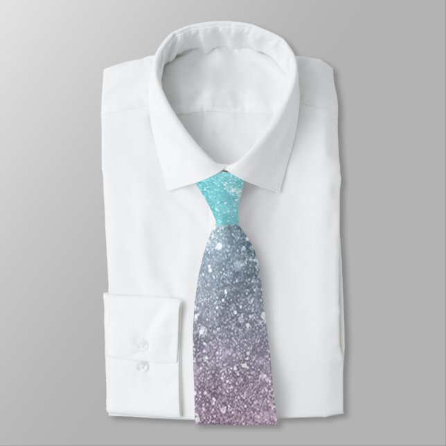 Aqua blue Pink sea galaxy abstract Tie (Tied)