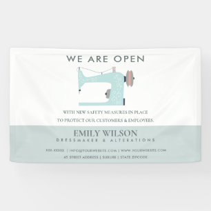 AQUA BLUE PINK SEWING MACHINE TAILOR RE OPENING BANNER
