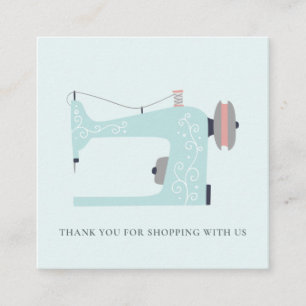 AQUA BLUE PINK SEWING MACHINE THANK YOU SHOPPING SQUARE BUSINESS CARD