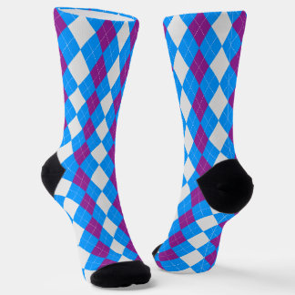 AQUA BLUE & PLUM PURPLE Argyle Pattern Socks