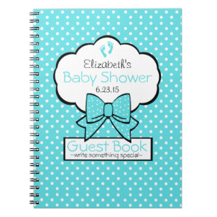 Aqua Blue Polka Dot Baby Shower Guest Book -