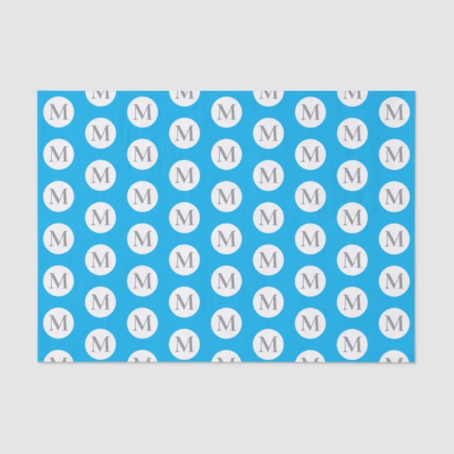 Aqua Blue Polka Dot Monogram Tissue Paper (Front)
