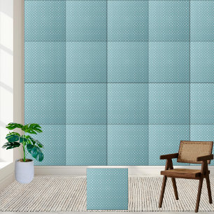 Aqua Blue Polka Dot - Retro White Dotted Ceramic Tile