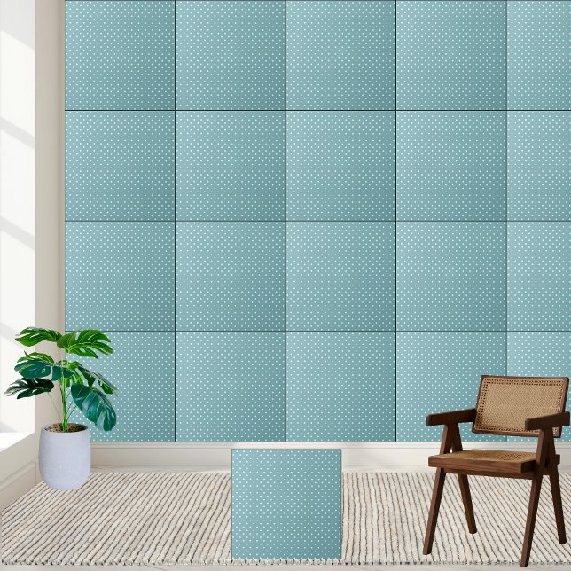 Aqua Blue Polka Dot - Retro White Dotted  Ceramic Tile (Aqua Blue Polka Dot - Retro White Dotted Ceramic Tile)