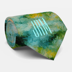 Aqua Blue Pool Impressions Monogrammed Tie