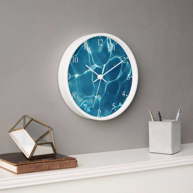 Aqua Blue Pool Water Pattern Clock (Office)