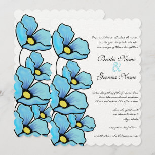 Aqua Blue Poppy Flowers Wedding Invitation
