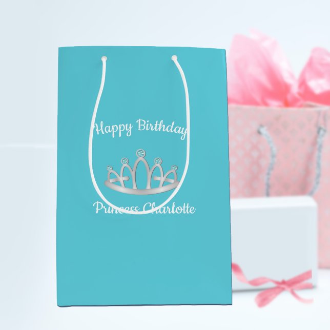 Aqua Blue Princess Tiara Birthday Medium Gift Bag (Creator Uploaded)