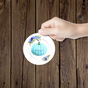 Aqua Blue Pumpkin Baby Shower Thank You Classic Round Sticker