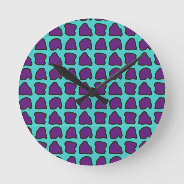 Aqua Blue Purple Giraffe Spots Pattern Round Clock (Front)