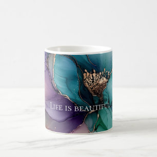 Aqua Blue Purple Gold Floral Coffee Mug