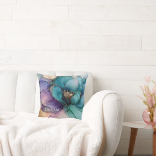 Aqua Blue Purple Gold Floral Cushion