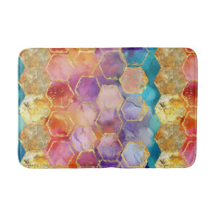 Aqua Blue Purple Green Pink Gold Honeycomb Bath Mat