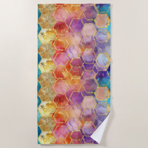 Aqua Blue Purple Green Pink Gold Honeycomb Beach Towel