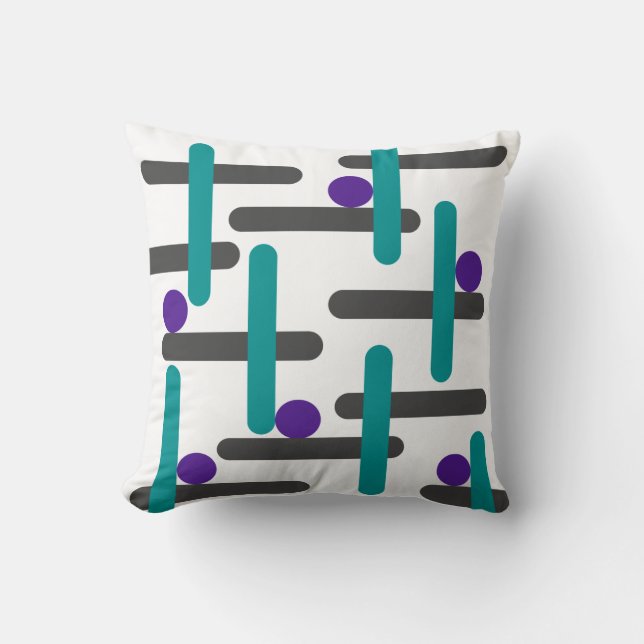 Aqua Blue, Purple & Grey Retro Abstract Cushion (Front)
