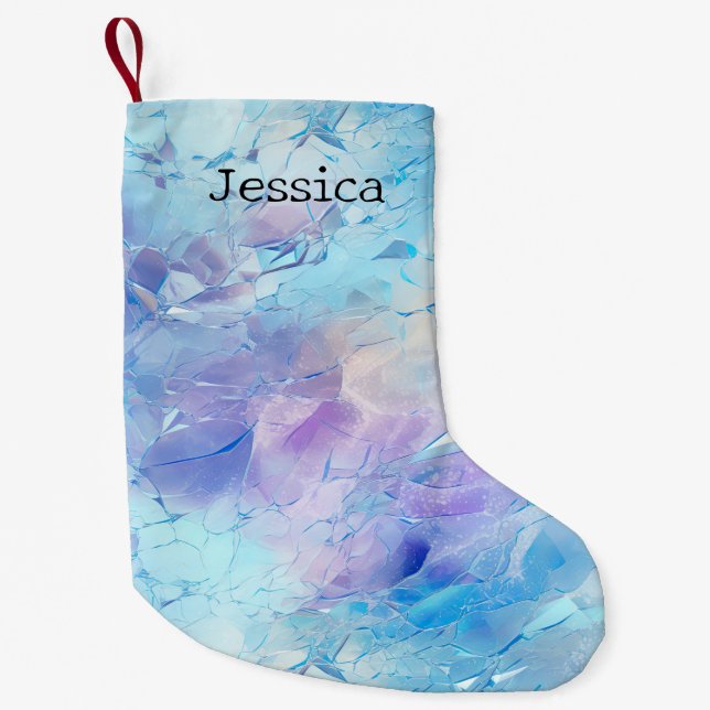 Aqua Blue Purple Ice Snow Christmas Small Christmas Stocking (Front)