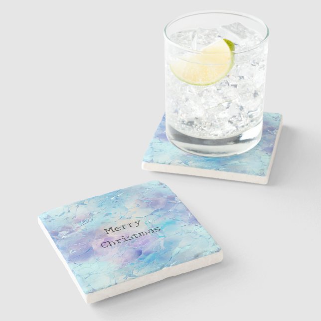 Aqua Blue Purple Ice Snow Christmas Stone Coaster (Side)
