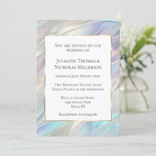 Aqua Blue Purple Pearl White Wedding Invitation
