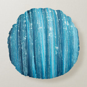 Aqua Blue Purple Sparkle Stripes Round Cushion