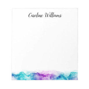 Aqua blue purple watercolor border personalised notepad