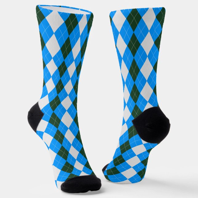 AQUA BLUE & RACING GREEN Argyle Pattern Socks (Angled)