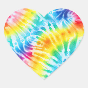 Aqua Blue Red Yellow Orange Tie Dye Birthday Heart Sticker
