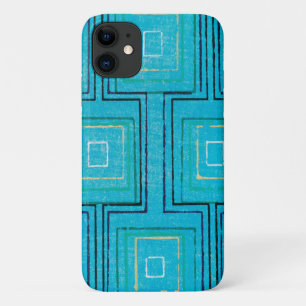 Aqua Blue Retro Plaid Art Pattern Phone Case