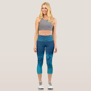 Aqua Blue Ripples Capri Leggings