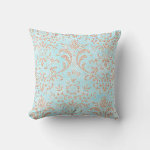 Aqua Blue Rose Gold Pattern Cushion