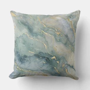 Aqua Blue Sage Green Gold Abstract Print Cushion
