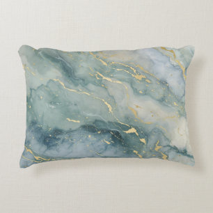 Aqua Blue Sage Green Gold Abstract Print Decorative Cushion