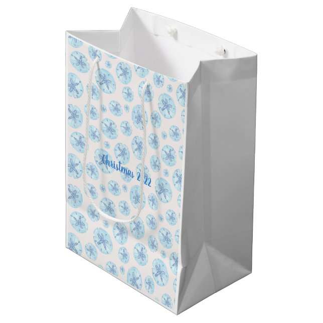 Aqua-blue sand dollar gift bag (Front Angled)