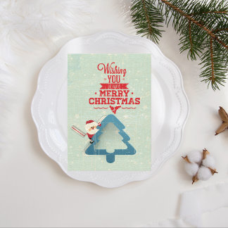 Aqua Blue Santa Claus Christmas Tree Holiday Card