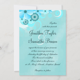 Aqua Blue Sapphire Floral Hibiscus Wedding Invites