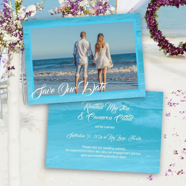 Aqua Blue Save the Date Coastal Save the Date Card (Creator Uploaded)