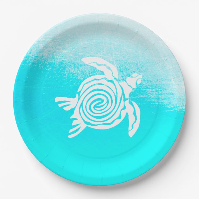 Aqua Blue Sea Turtle Paper Plates (Front)