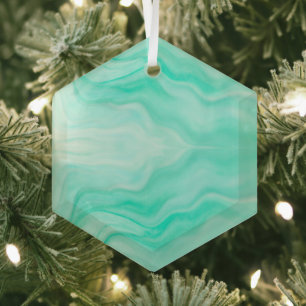 Aqua Blue Sea Waves Minimalist Suncatcher Glass Tree Decoration