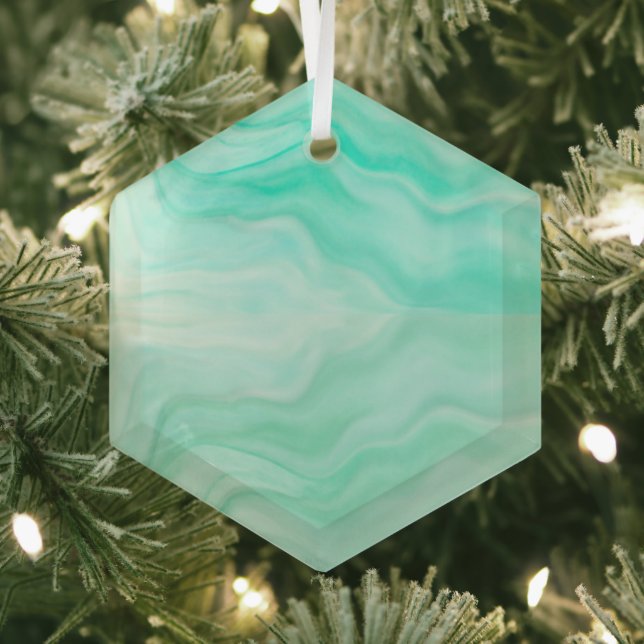 Aqua Blue Sea Waves Minimalist Suncatcher Glass Tree Decoration (Insitu)