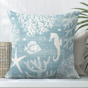 Aqua Blue Seahorse Throw Pillow