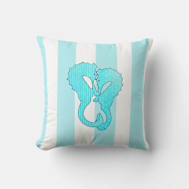Aqua Blue Seashell and Seahorses Pillow (Front)