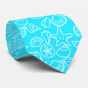 Aqua Blue Seashell Pattern Tropical Groom Tie