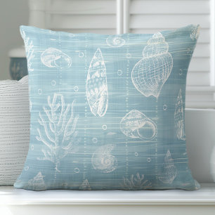 Aqua Blue Seashells Throw Pillow