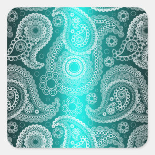 Aqua Blue Shimmer Satin White Lace Paisley Sticker