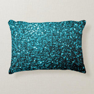 Aqua blue shiny faux glitter sparkles decorative cushion