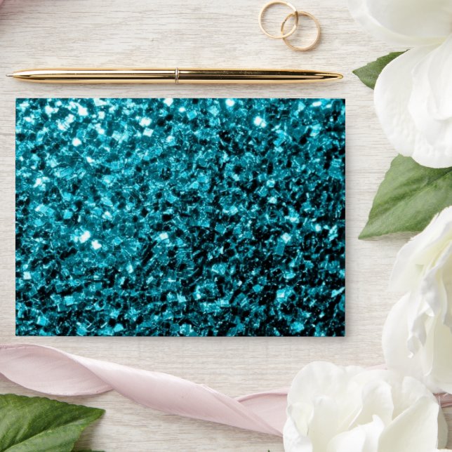 Aqua blue shiny faux glitter sparkles envelope (Wedding)
