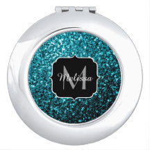 Aqua blue shiny faux glitter sparkles Monogram