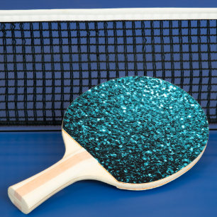 Aqua blue shiny faux glitter sparkles ping pong paddle