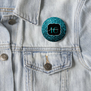 Aqua blue shiny faux glitter sparkles Sweet 16 6 Cm Round Badge