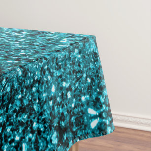Aqua blue shiny faux glitter sparkles tablecloth